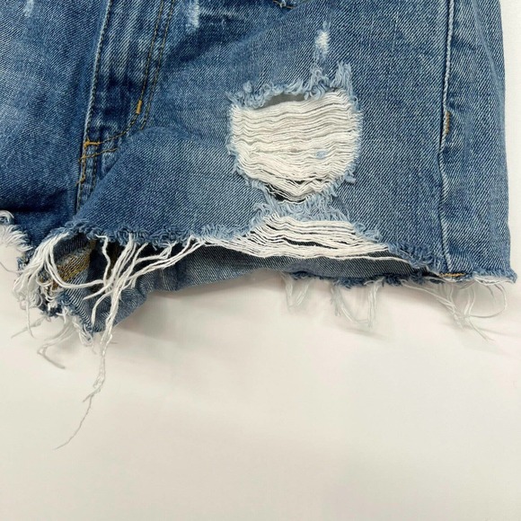 Urban Outfitters BDG Essential Mid-Rise Jean Shorts Sz 27 Blue Ripped Distressed - Picture 4 of 7